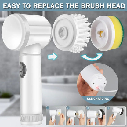 ﻿SPONGE MASTER™ Electric Spin Sponge Scrubber Cleaning with 5 Replaceable Brush Heads